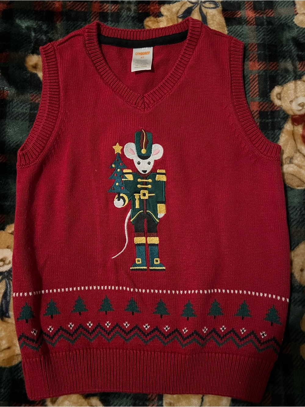 Gymboree Red V‑Neck Sweater Vest with Black Trim